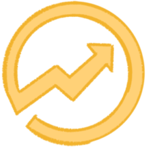  A large yellow circle that sharply turns inward into a jagged, upward-pointing arrow.